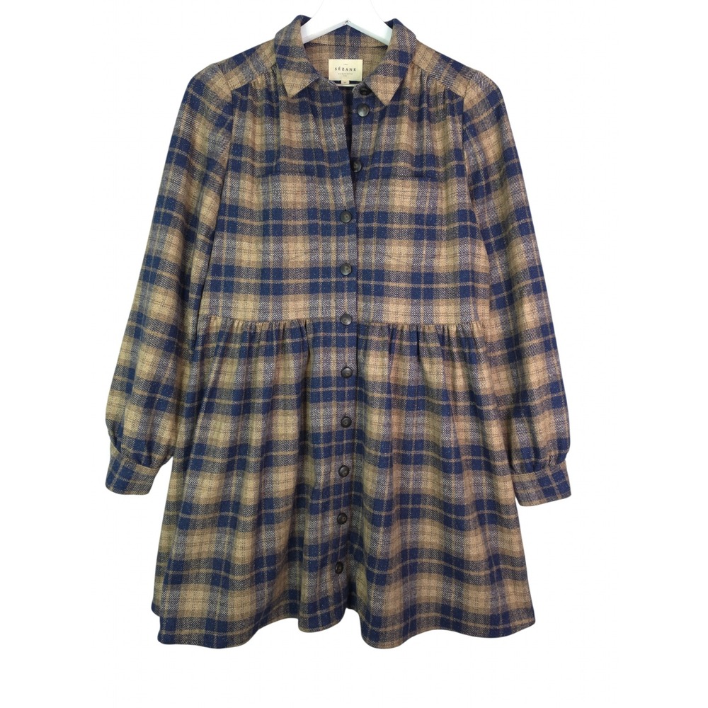 Sezane Leana Carreaux Brooklyn Plaid Mini Dress Women 4 Wool Blend Button Front